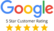 5f6e3c573c9a7-5f6e430576597 Google five-star rating and review symbol, representing Sunny Carpet Cleaning's high customer satisfaction and professional tile and grout cleaning services.
