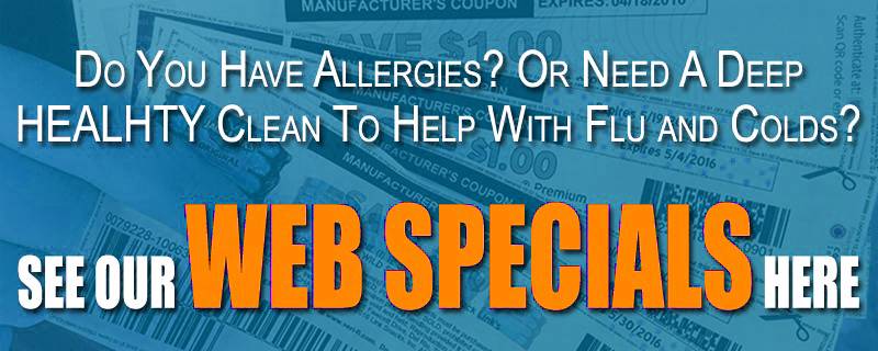 Web special banner promoting deep cleaning services for allergy relief and flu prevention, featuring bold text urging viewers to see available offers.