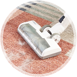Vacuum cleaner cleaning area rug, showcasing effective dirt removal for professional carpet cleaning services.