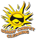 Sunny Carpet Cleaning logo featuring a smiling sun with sunglasses, representing quality carpet and upholstery cleaning services.