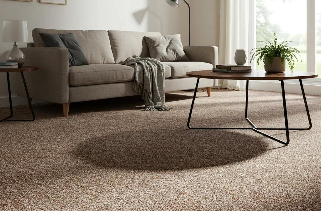 Cozy living room featuring a well-maintained carpet, stylish sofa, and modern decor, emphasizing the importance of carpet care and maintenance.