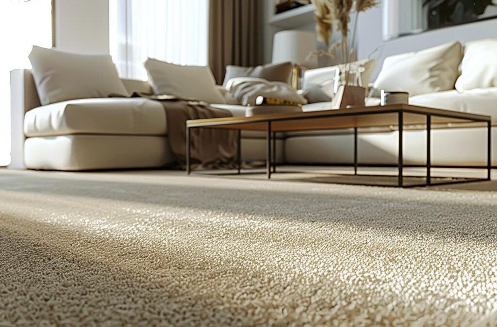 Cozy living room with plush beige carpet, modern coffee table, and light-colored sofa, highlighting the importance of professional carpet cleaning in Littleton.